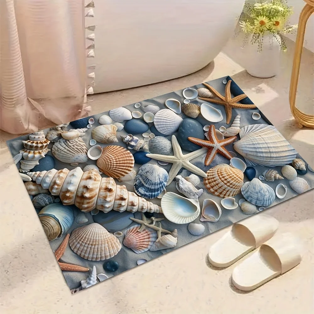 Tapete De Banheiro Com Tema Oceânico (60 X 90 Cm), Antiderrapante E Resistente Ao Desgaste, Macio E Confortável, Lavável À Máquina.