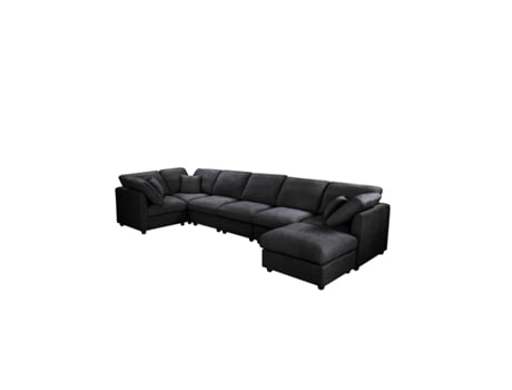 2213 Black Sofá Multi Pessoa De Chenille Espuma Travesseiros Braços Quadrados Preto Yhl Voyura