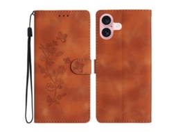 Capa Para Iphone 17 Em Couro Com Flores E Borboletas - Design Em Relevo