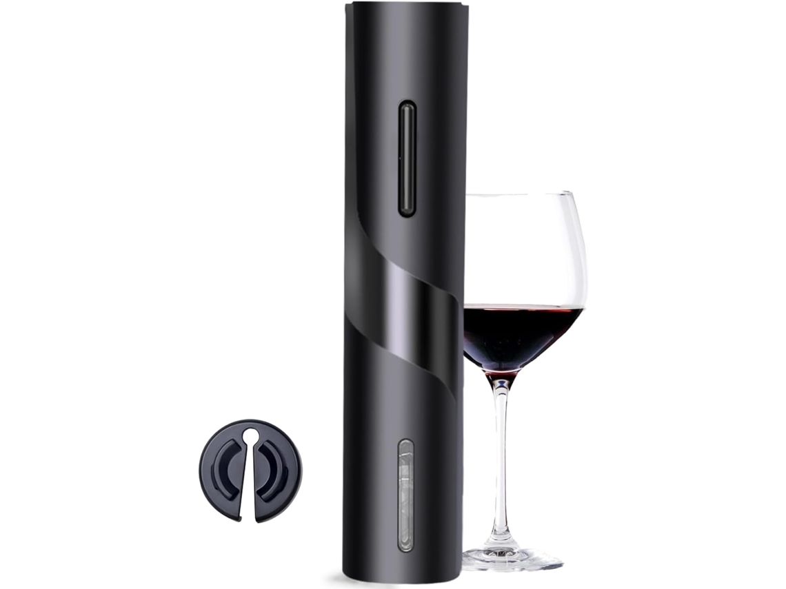 Abridor de Vinho Elétrico com Cortador de Selo, Funciona a Bateria CZHHMART (preto)