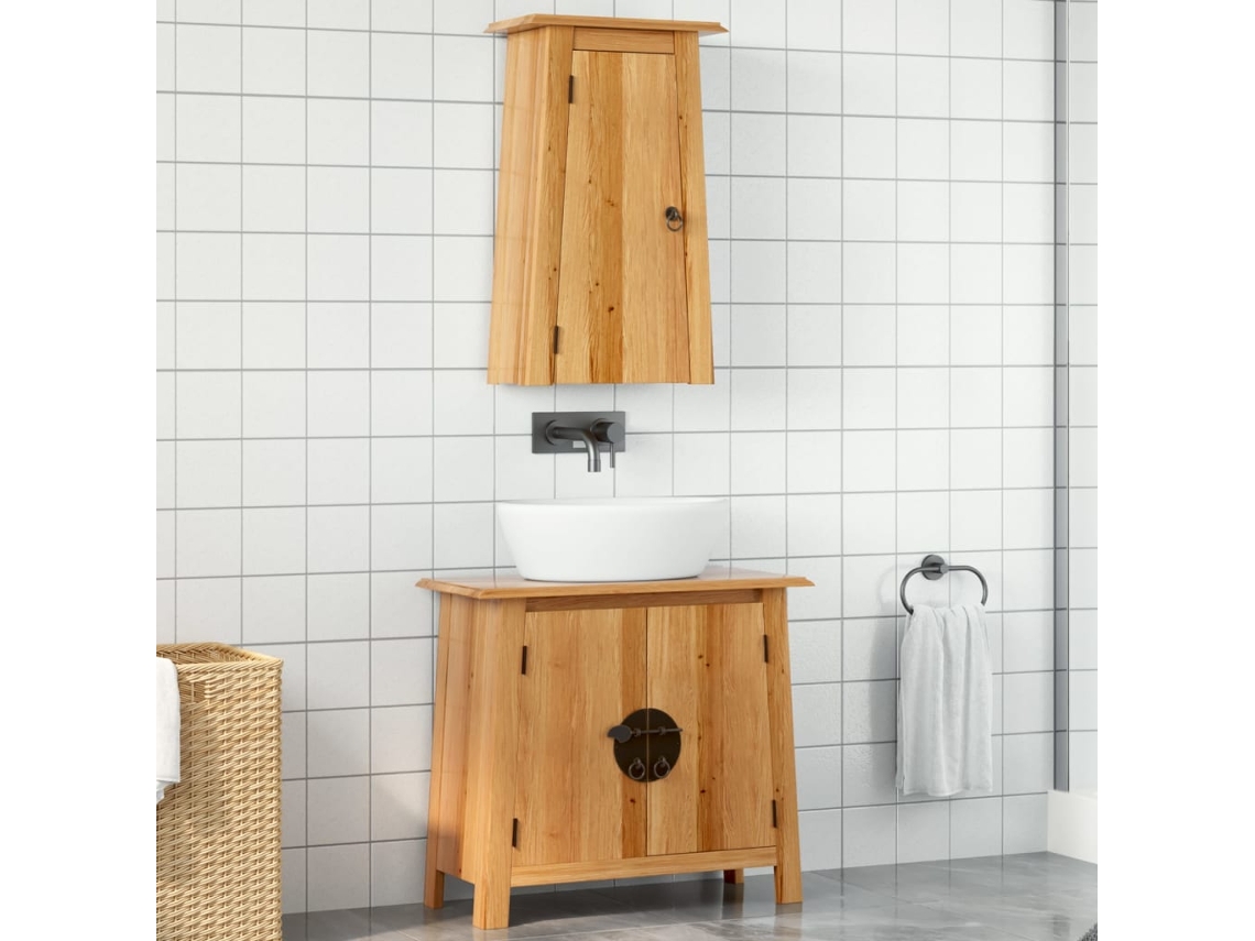 Vidaxl 2 Pcs Conjunto Móveis P/ Casa De Banho Madeira De Pinho Maciça