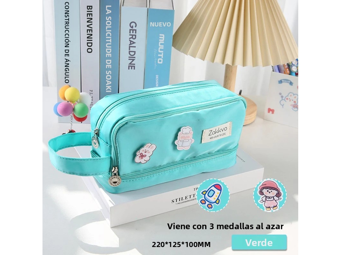 Estojo Grande e Bonito, Ideal para Estudantes do Sexo Feminino, Material Escolar Charmoso. MDUG (verde)