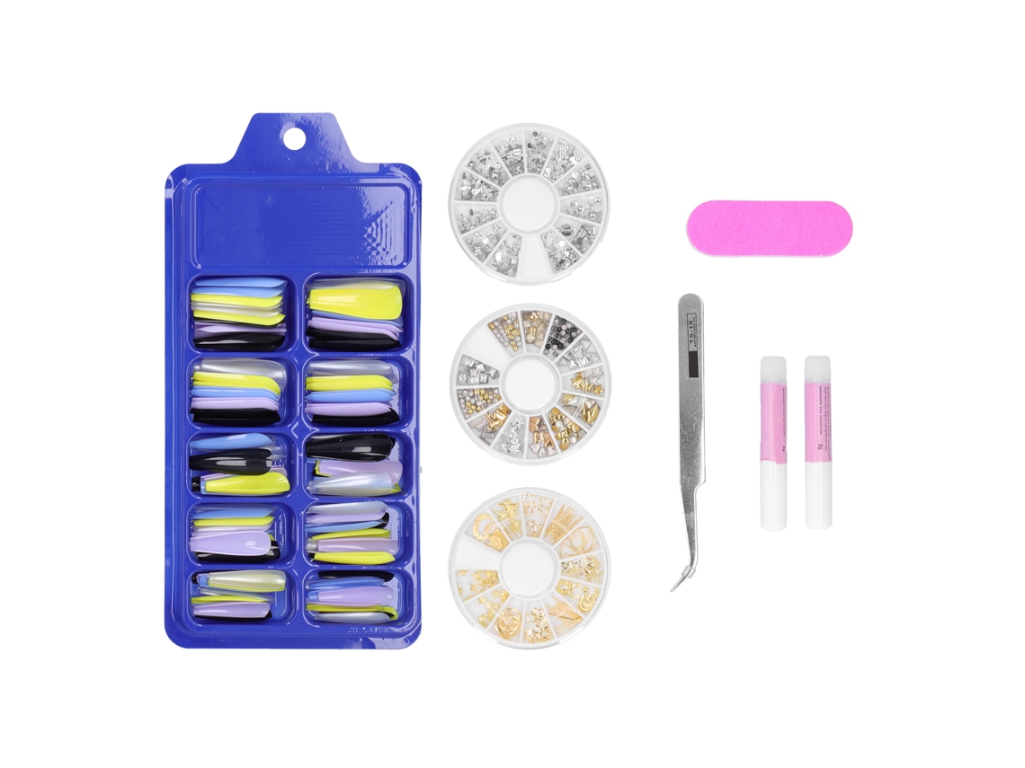 Uñas Falsas Largas De Color Tapas Completas Tips De Manicura Pegatinas Con Estuche43