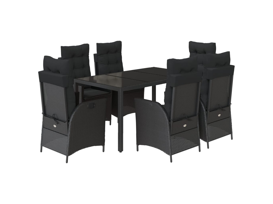 Conjunto de 7 Jantar para Jardim com Almofadões Vime Pe Preto MAISON EXCLUSIVE