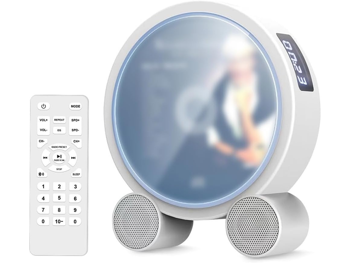 Leitor Cd Portátil Com Rádio Fm - Acabamento Em Madeira Sistema De Som De Mesa Antiderrapante 26 Cm