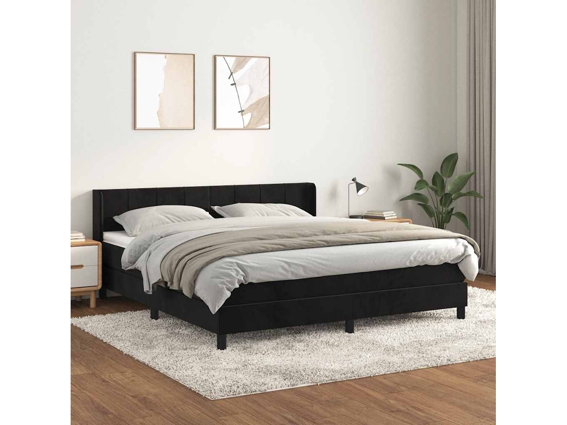 Vidaxl Cama Com Molas/colchão 160x200 Cm Veludo Preto