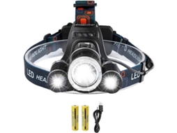 Lanterna de Cabeça BRILVIBERA T6, 8000lm, 3 LEDs, 2 baterias recarregáveis 18650