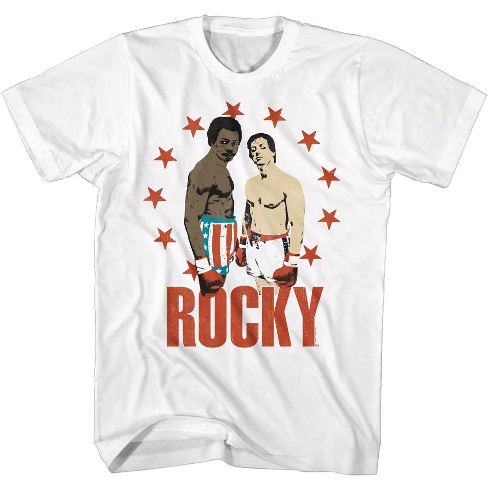 Unisex Adult T-shirt Rockinstone Rocky Movie Star Circle White Sizem