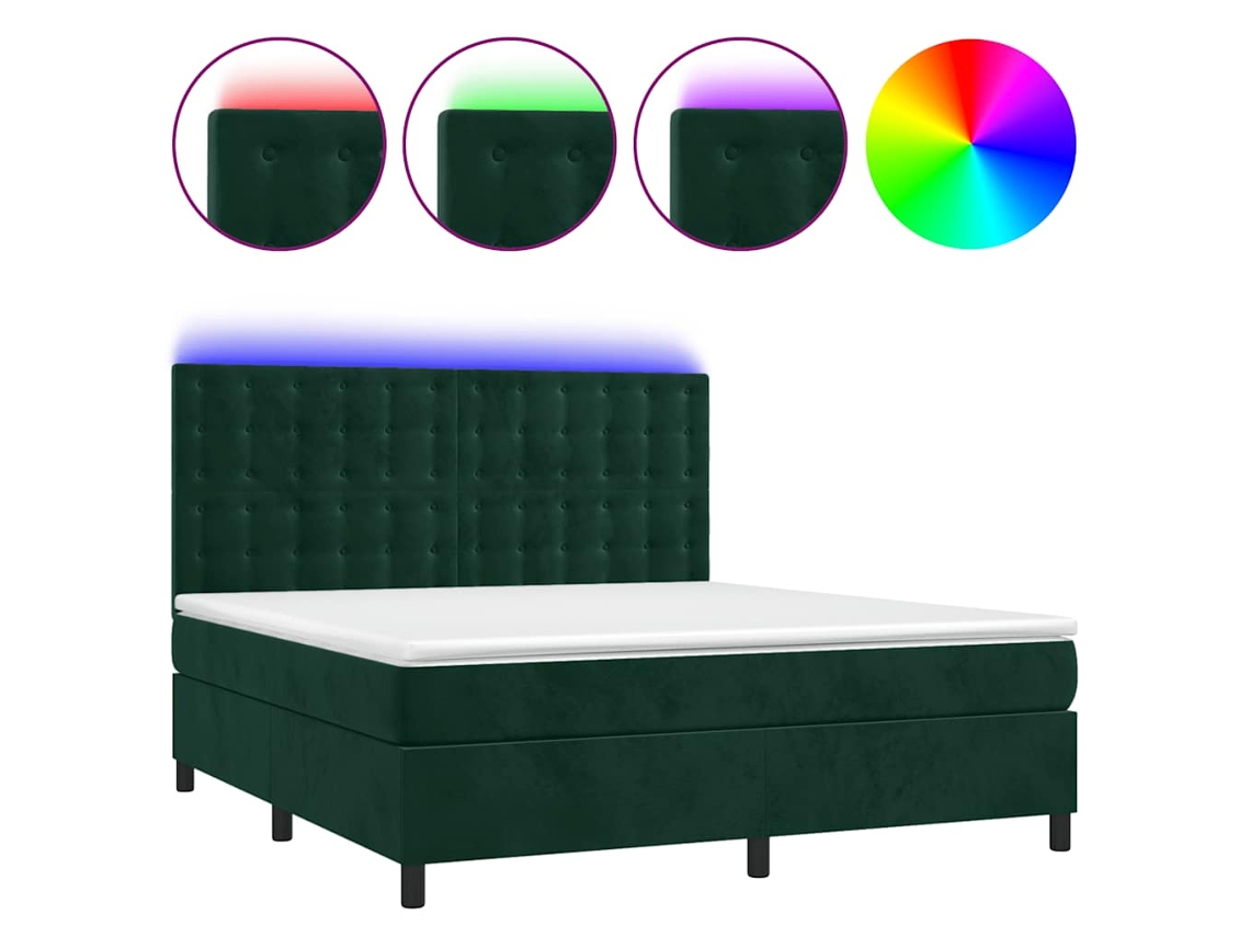 Cama Box Spring com Colchão LED Veludo Verde Escuro MAISON EXCLUSIVE (180x200 cm)