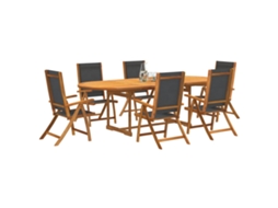 7 Pcs Conjunto De Jantar Para Jardim Acácia Maciça E Textilene Dkd Home Decor