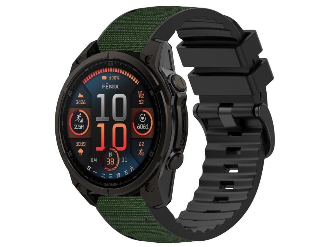 Bracelete para Garmin silicone e nylon híbrido com couro e liberação rápida, nylon verde exército e silicone XIAOMOYU