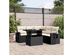 Vidaxl 6 Pcs Conjunto Sofás De Jardim C/ Almofadões Vime Pe Preto