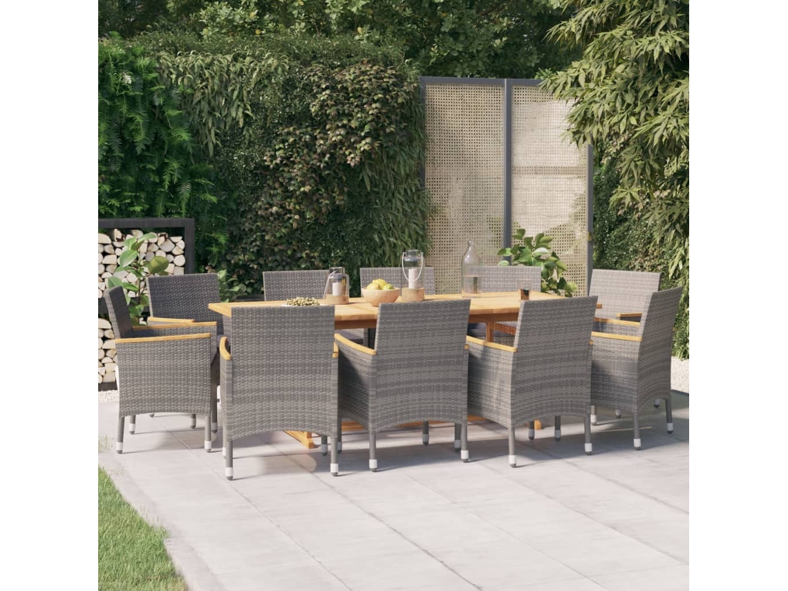 Conjunto 11 Peças Jantar Para Jardim Com Almofadões Cinza Dkd Home Decor