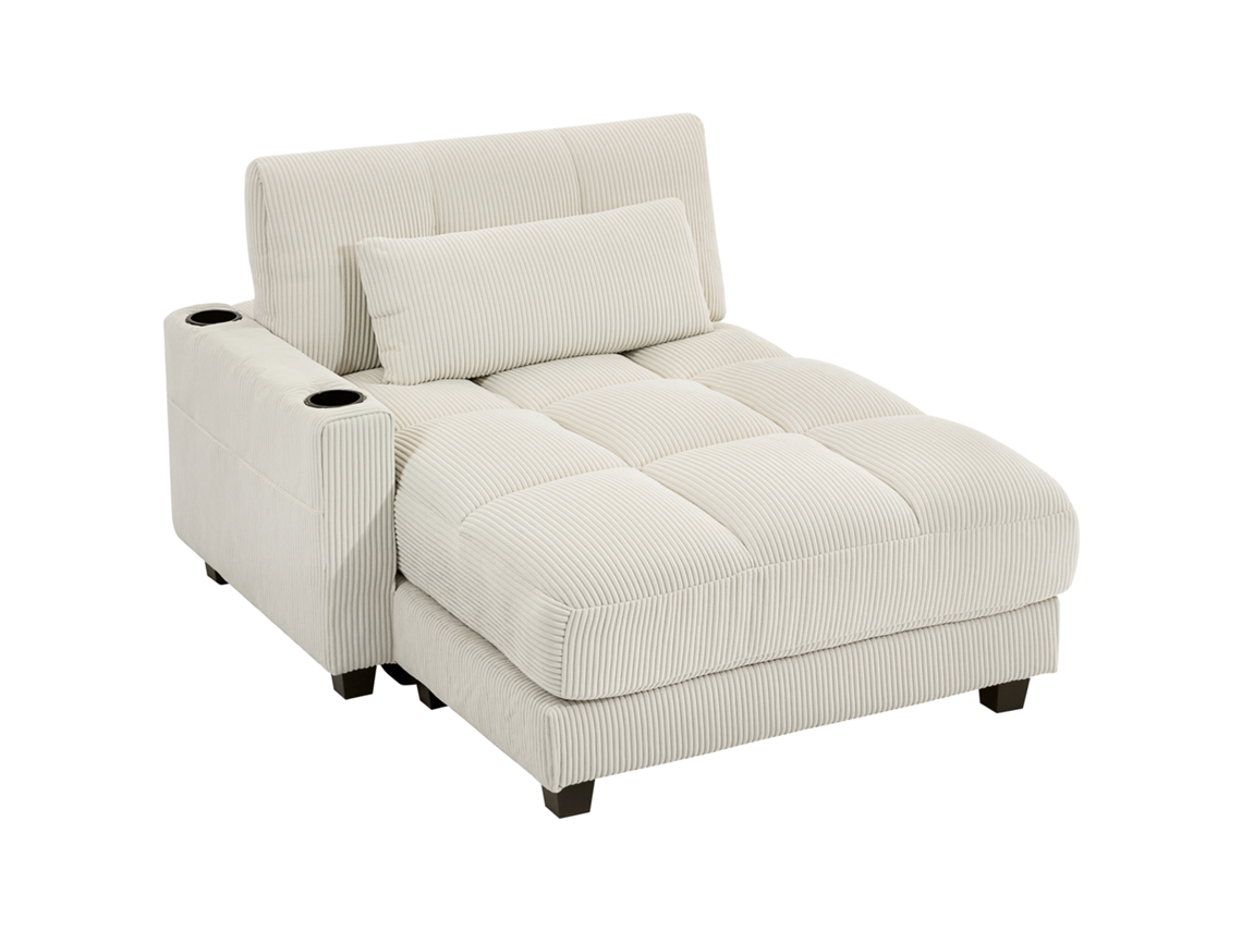 Sofá cama com almofadas de espuma, conversível em cama, porta copos, branco creme ZACHARY