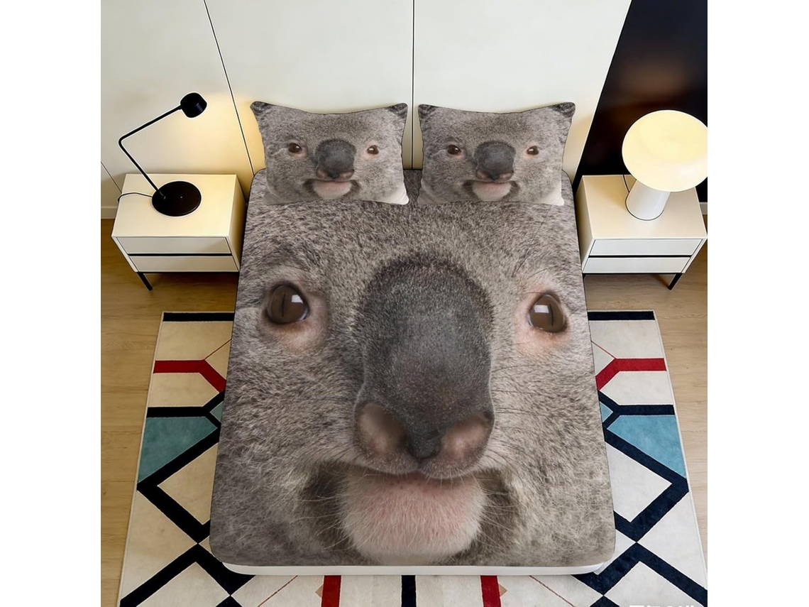 Conjunto de Cama Estampa 3d Rosto de Cão Microfibra com Fronha 120x200cm, 200x25cm S/MARCA