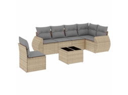 Conjunto de 7 Sofás para Jardim com Almofadões Vime Pe Bege MAISON EXCLUSIVE (7 pcs)