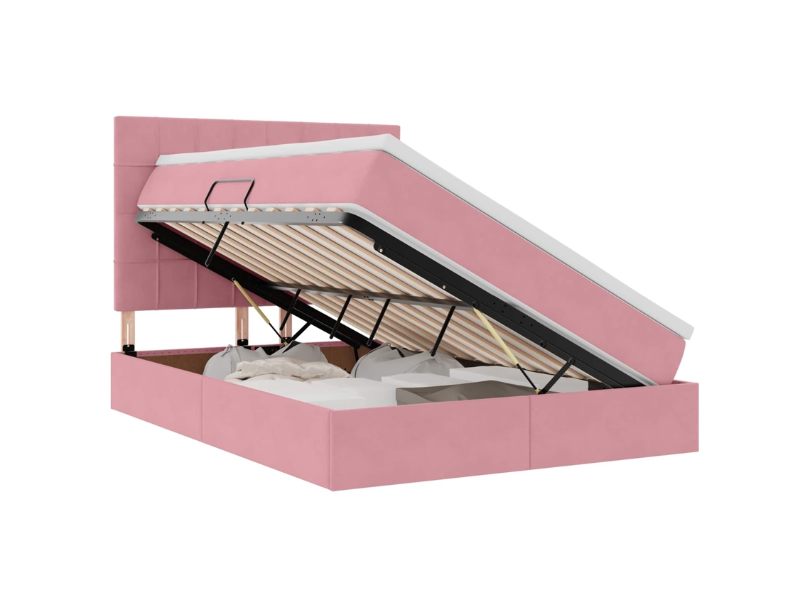 Cama com Arrumação e Led com Colchão Rosa Veludo MAISON EXCLUSIVE (140x190 cm)