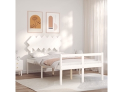 Vidaxl Cama De Casal Para Idosos C/ Cabeceira Madeira Maciça Branco
