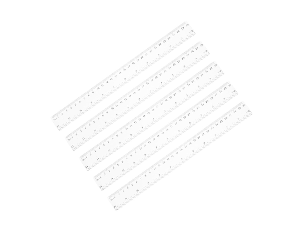Conjunto de 5 réguas de plástico transparente em centímetros para salas de aula de estudantes