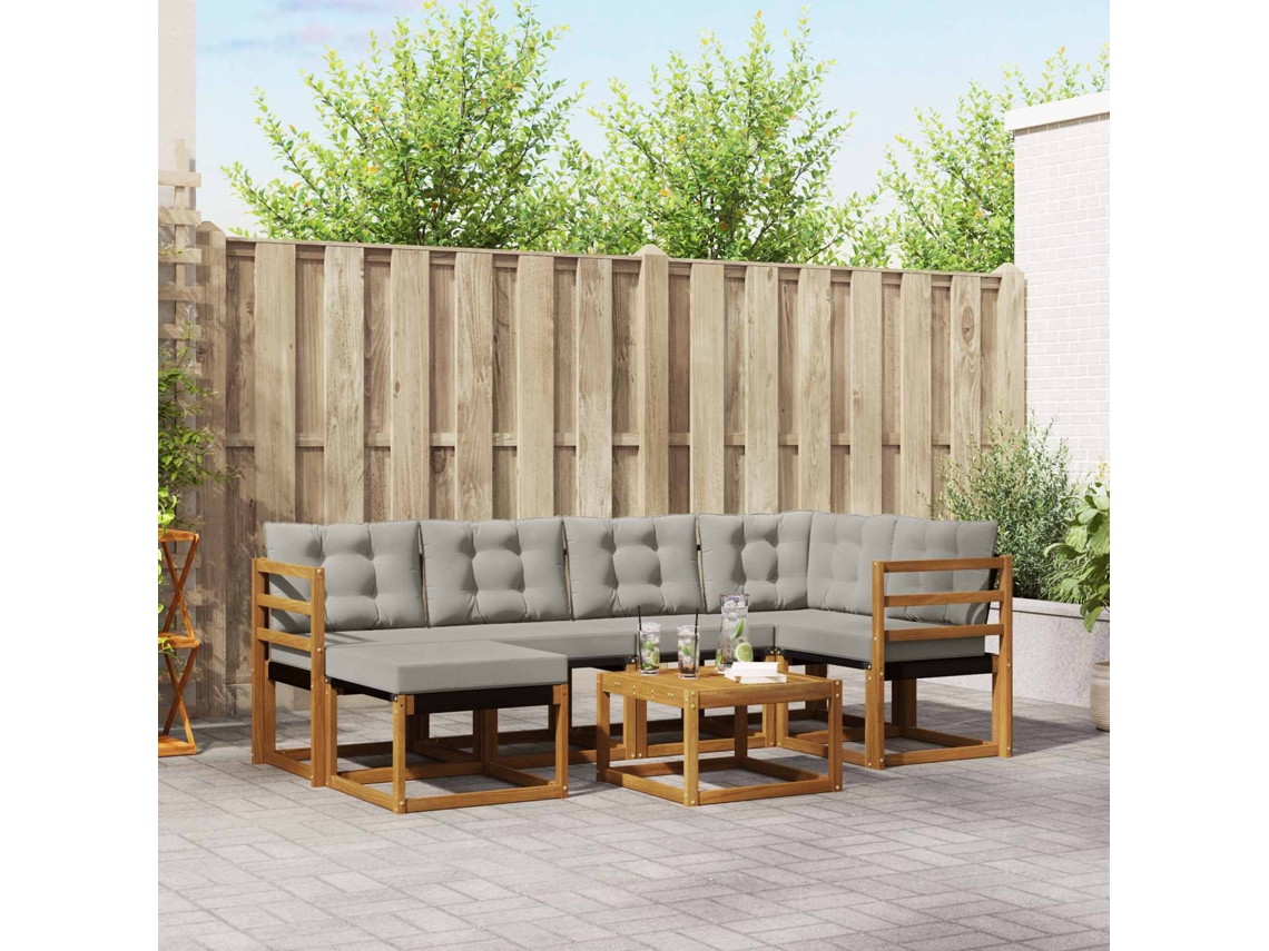 Vidaxl Conjunto De Sofás Para Exterior 7 Unid. Cinza Natural E Claro