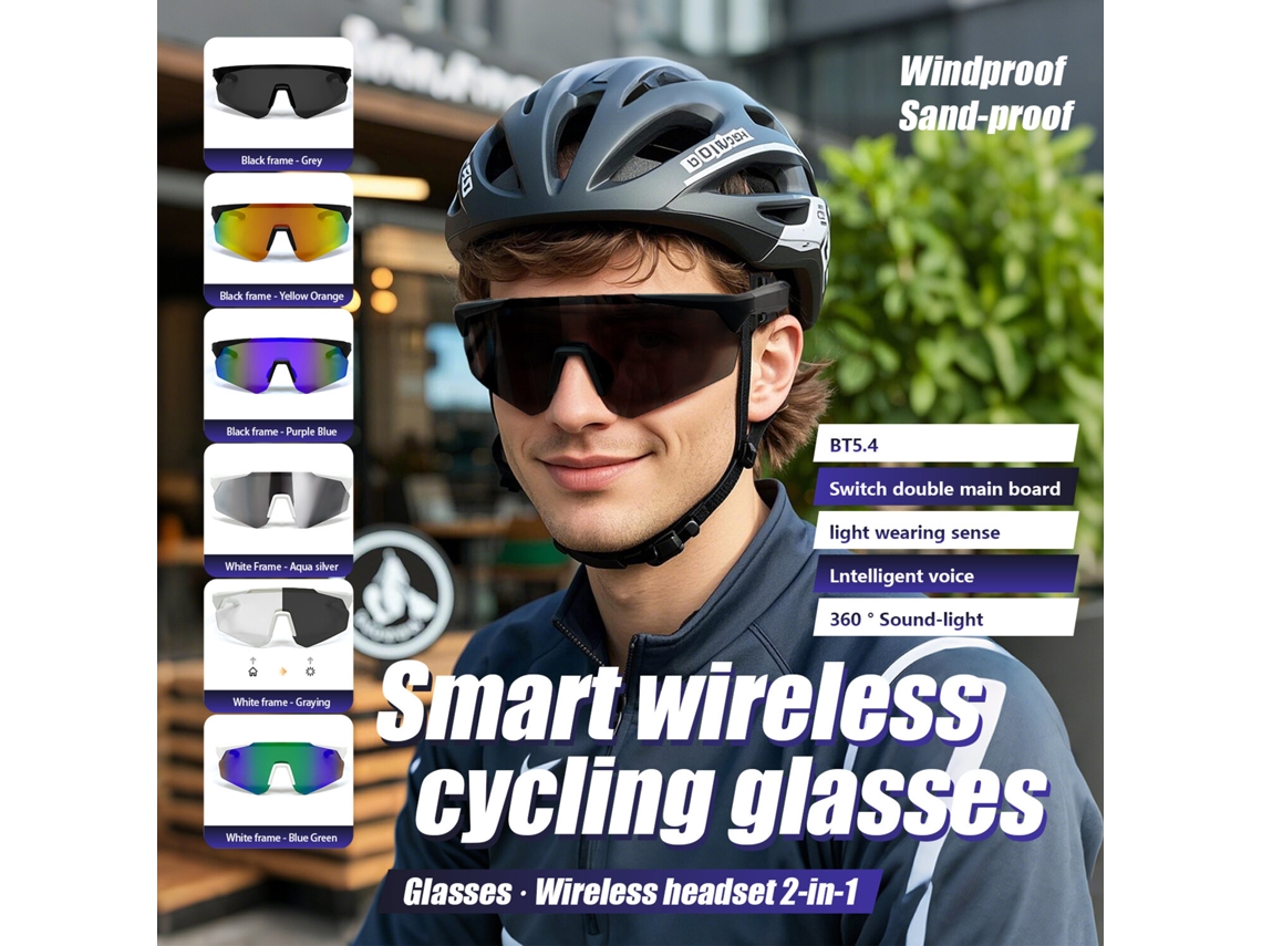 Óculos De Ciclismo Inteligentes Qy Pro2 Com Armação Branca E Azul, Bluetooth 5.4, Para Desportos Ao Ar Livre Mdug