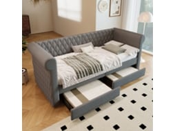 Sofá Cama Vintage 90x200 Cm Com 2 Gavetas Armazenamento Cinza