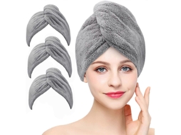 Pacote Com 3 Toalhas De Microfibra Superabsorventes Para Cabelo Com Botões E Alça Para Banheiro - Cinza