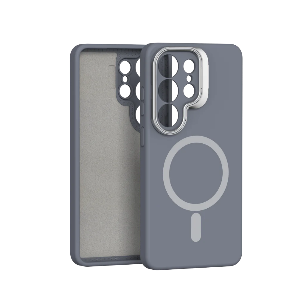 Capa Protetora De Silicone Líquido Magsafe (cinza) Para Galaxy S24 Com Proteção De Lente Metálica.