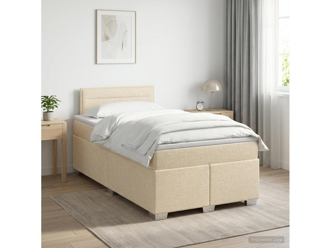 Vidaxl Cama Box Spring Com Colchão Creme 120 X 200 Cm Tecido
