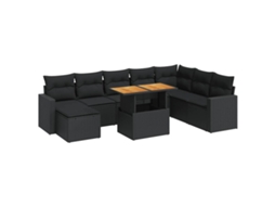 Conjunto de 9 Sofás para Jardim com Almofadões Vime Pe Preto MAISON EXCLUSIVE (N/A)