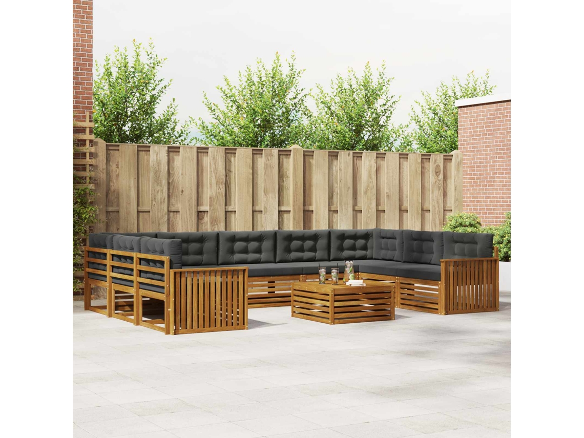 Vidaxl Conjunto De Sofás Para Exterior 10 Unid. Natural E Antracite