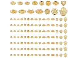 Afstandhouders 120 Stuks - Vergulde Kralen - Platte Sluitringen - Sieraden Maken - 15 Estilos - Dimensões 4,2 ~ 11 Mm - Correntes De Símbolo