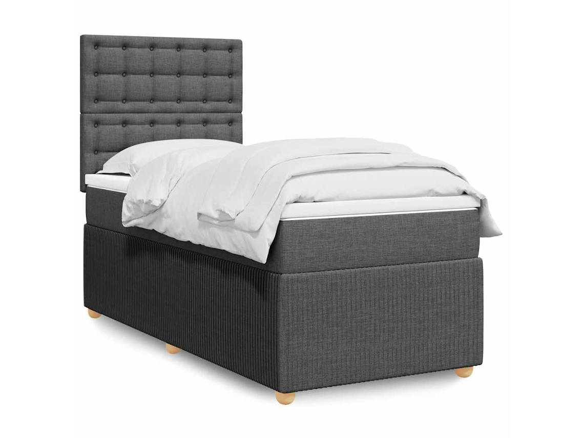 Cama Com Molas/colchão 90x190 Cm Tecido Cinza-escuro