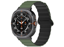 Bracelete Para Samsung Galaxy Watch Ultra - Silicone Brilhante Magnético Loop (47mm) - Verde-exército E Preto