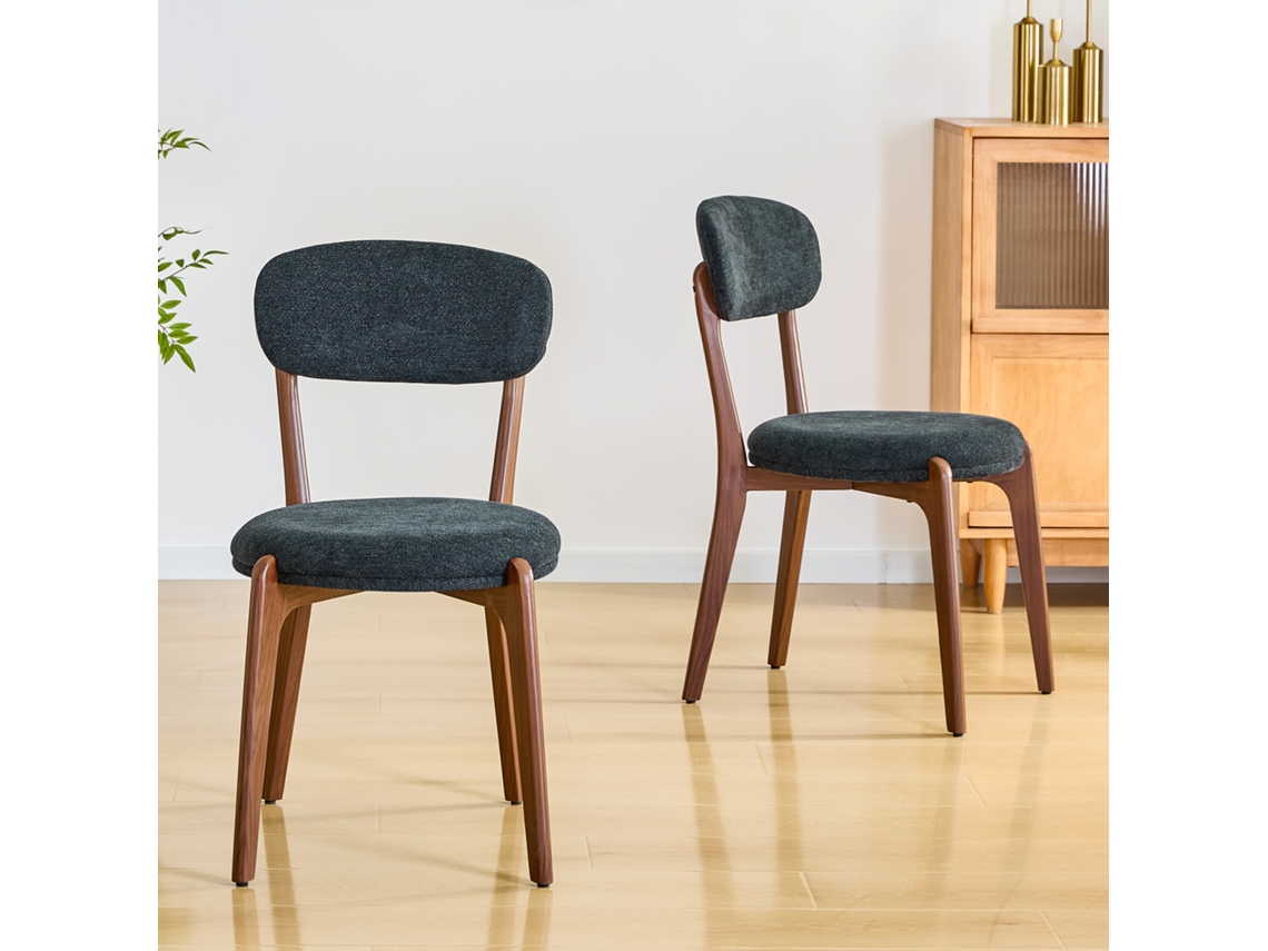 Conjunto De 2 Cadeiras De Jantar Em Linho Com Assento Acolchoado, Estilo Moderno De Meados Do Século