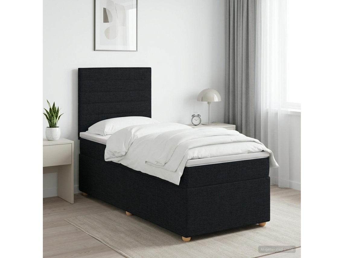 Vidaxl Cama Box Spring Com Colchão Preto 90 X 190 Cm Tecido
