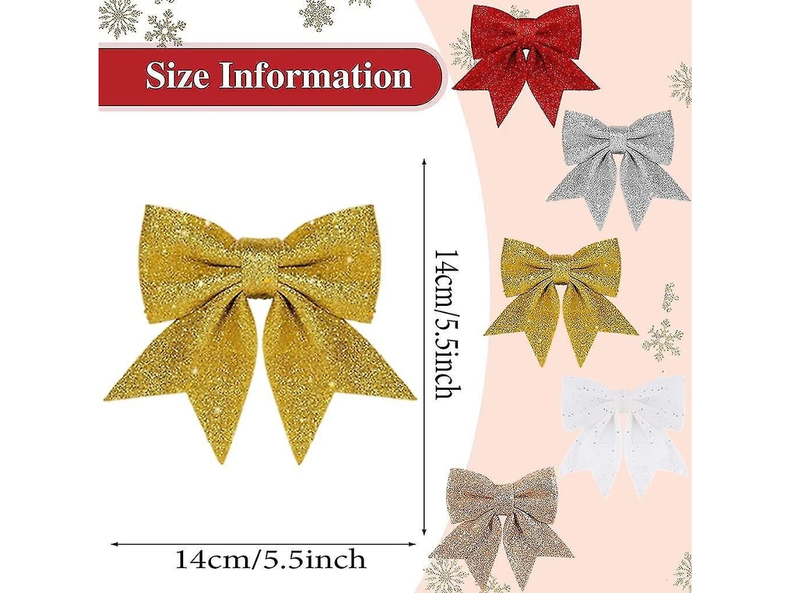 Conjunto de fitas douradas com glitter para árvore de Natal, 5,5 polegadas, para guirlandas e decorações.