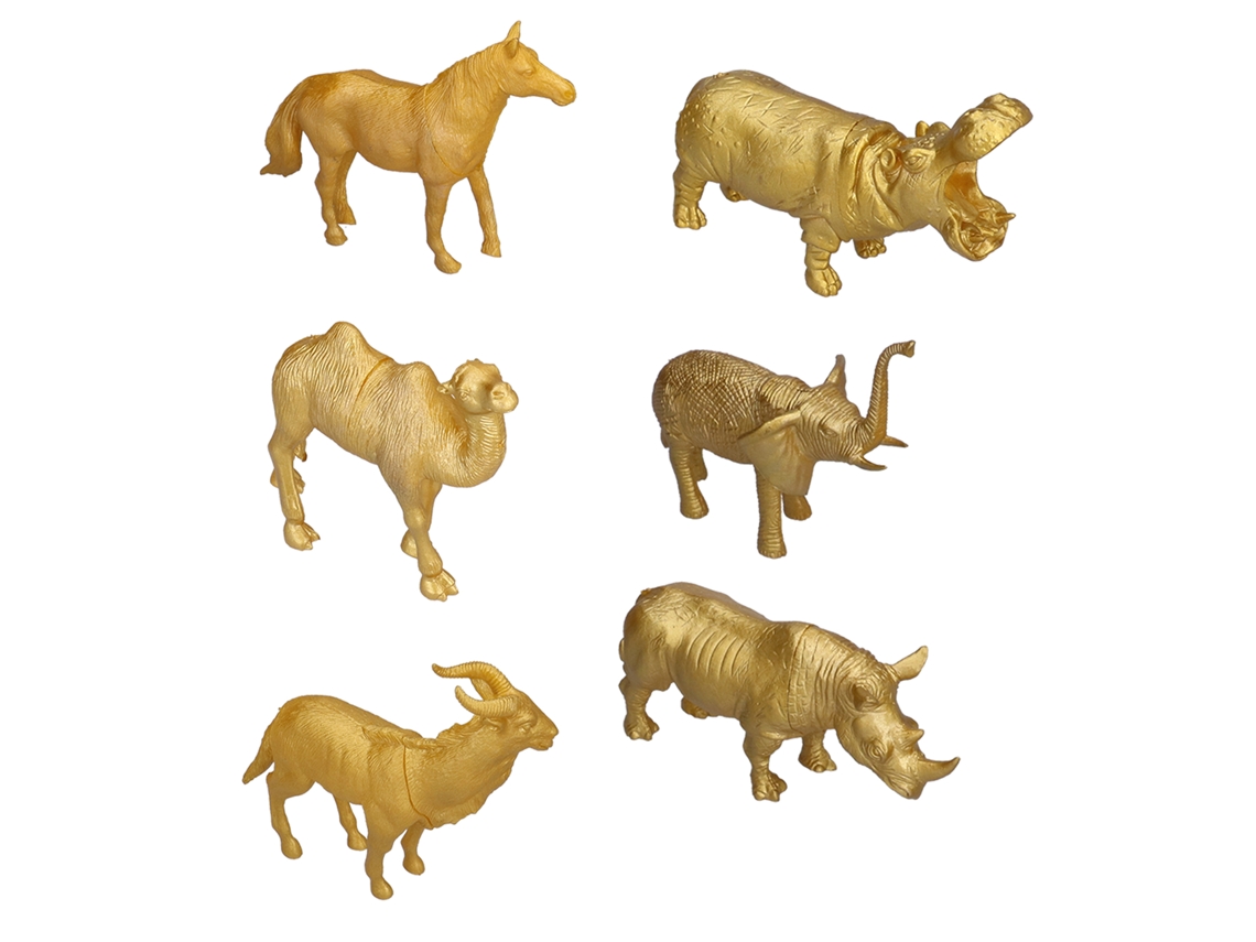 Primerox conjunto 6 Peças Figurinas Animais Selvagens Zoológico Pvc Simulação Dourada para Crianças +3 Anos