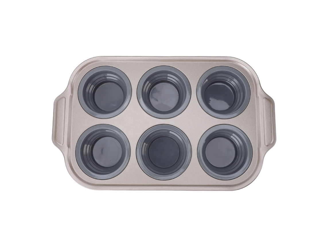 Moldes De Silicone Plegáveis Para Cupcakes Com 6 Cavidades Para Assar Em Casa Cinza