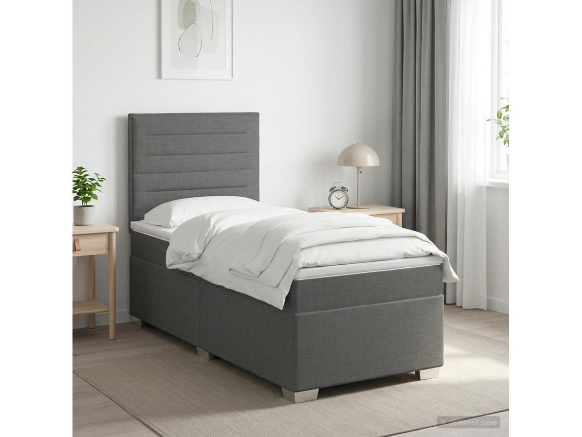 Vidaxl Cama Box Spring Com Colchão Cinzento-escuro 80 X 200 Cm Tecido