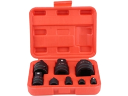 Conjunto De 8 Adaptadores Reductores De Herramientas De Conector, 1/4, 3/8, 1/2, 3/4, 1, Acero Cromado, Caja Plástica Roja