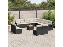 Vidaxl 14 Pcs Conjunto De Sofás P/ Jardim C/ Almofadões Vime Pe Preto