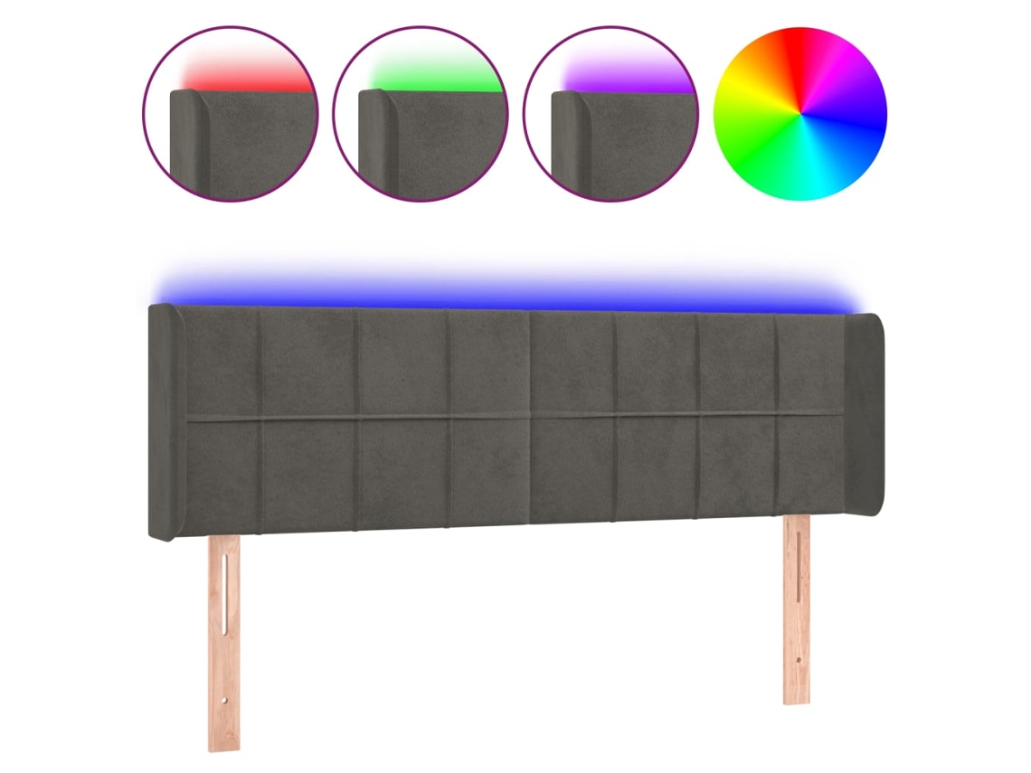 Led Headboard, Led Headboards Vidaxl Cinzeto Veludo (147 X 16 X 78/88 Cm)
