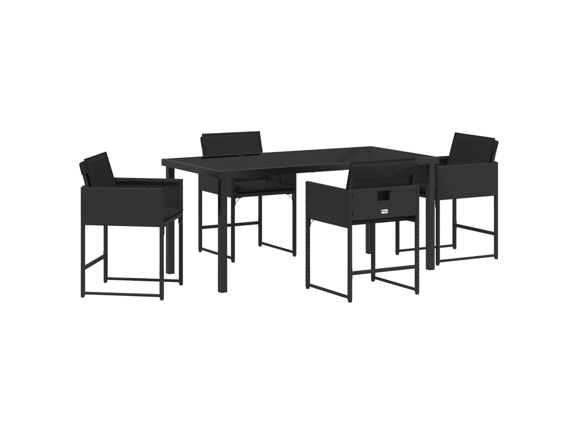 Conjunto 5 De Jantar De Vidaxl Com Almofadas Preto Rattan Poliéster
