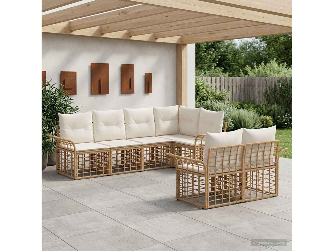 Vidaxl Conjunto De Sofás Para Exterior 7 Pcs Natural E Branco Creme