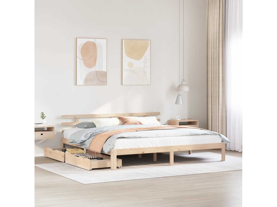 Vidaxl Estrutura De Cama C/ Gavetas 180x200 Cm Madeira De Pinho Maciça