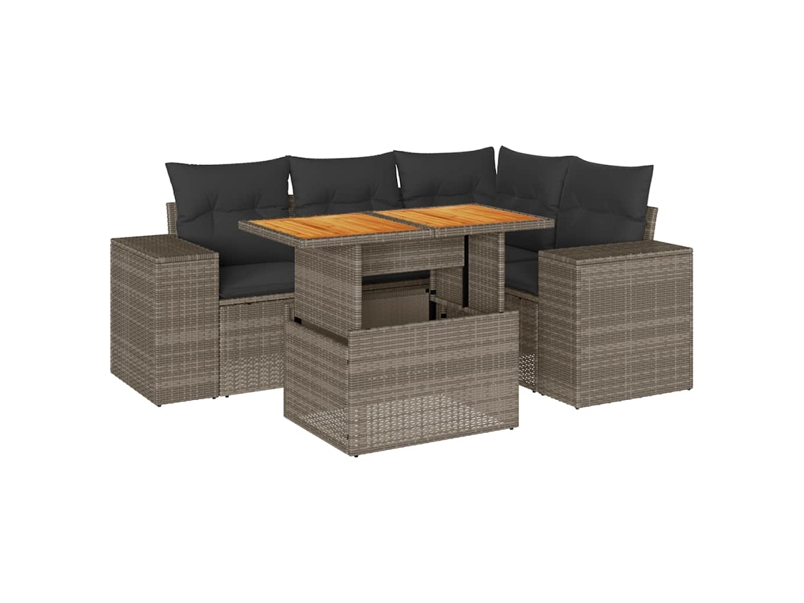 Conjunto de 5 Sofás de Jardim com Almofadões Vime Pe Cinzento MAISON EXCLUSIVE (5 pcs)