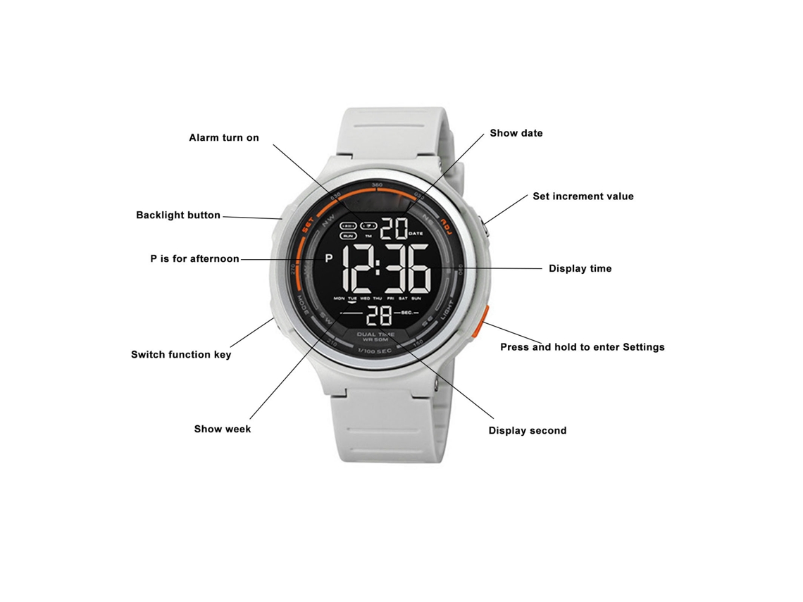 Reloj Deportivo Impermeable Led Con Cuenta Regresiva Y Alarma Para Exterior Gris