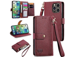Capa Para Iphone 14 Pro, Carteira, Zíper, Couro, Cordão