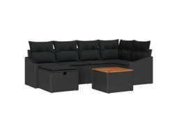 Conjunto 7 Conjunto De Sofás Para Exterior Vidaxl Preto Vime Pe (55 X 55 X 37 Cm)
